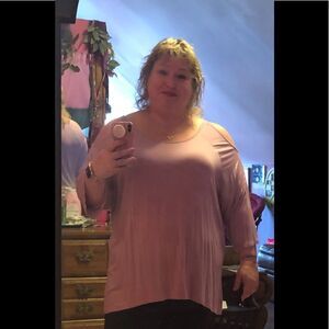 Allegrace pink top shark bites 3/4 sleeves 3X